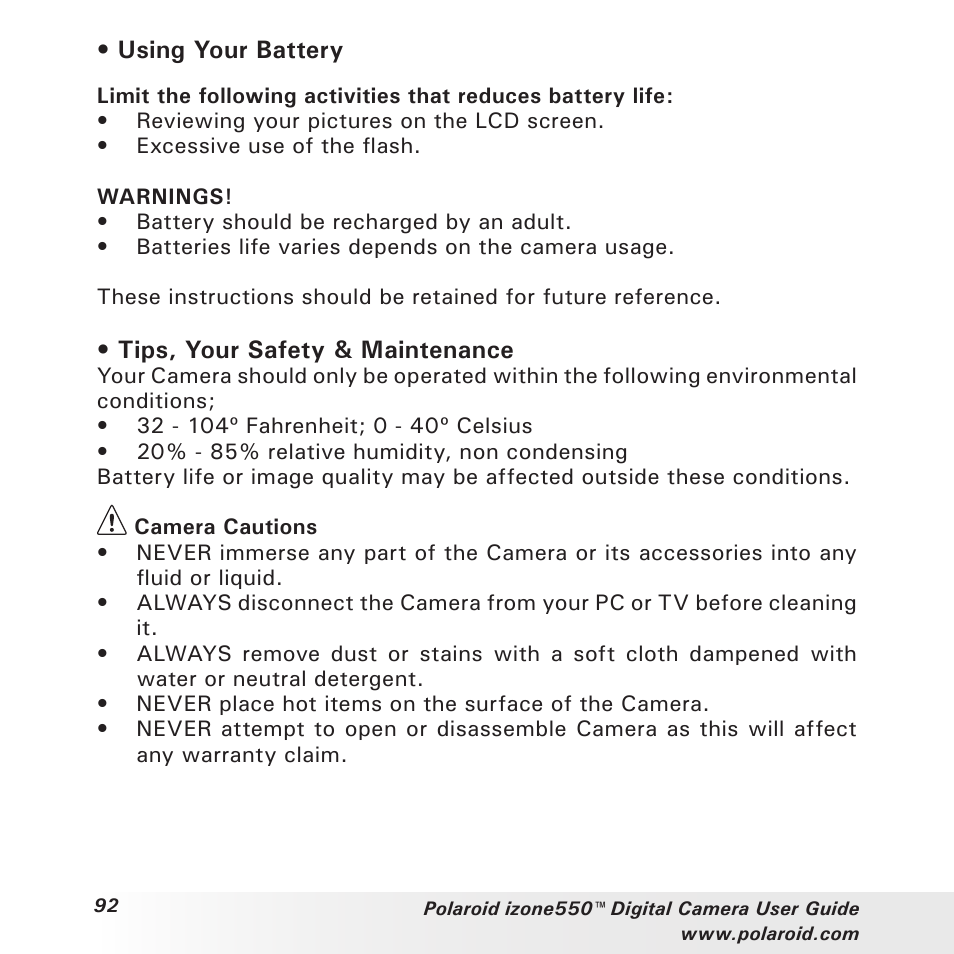 Polaroid izone550 User Manual | Page 92 / 95