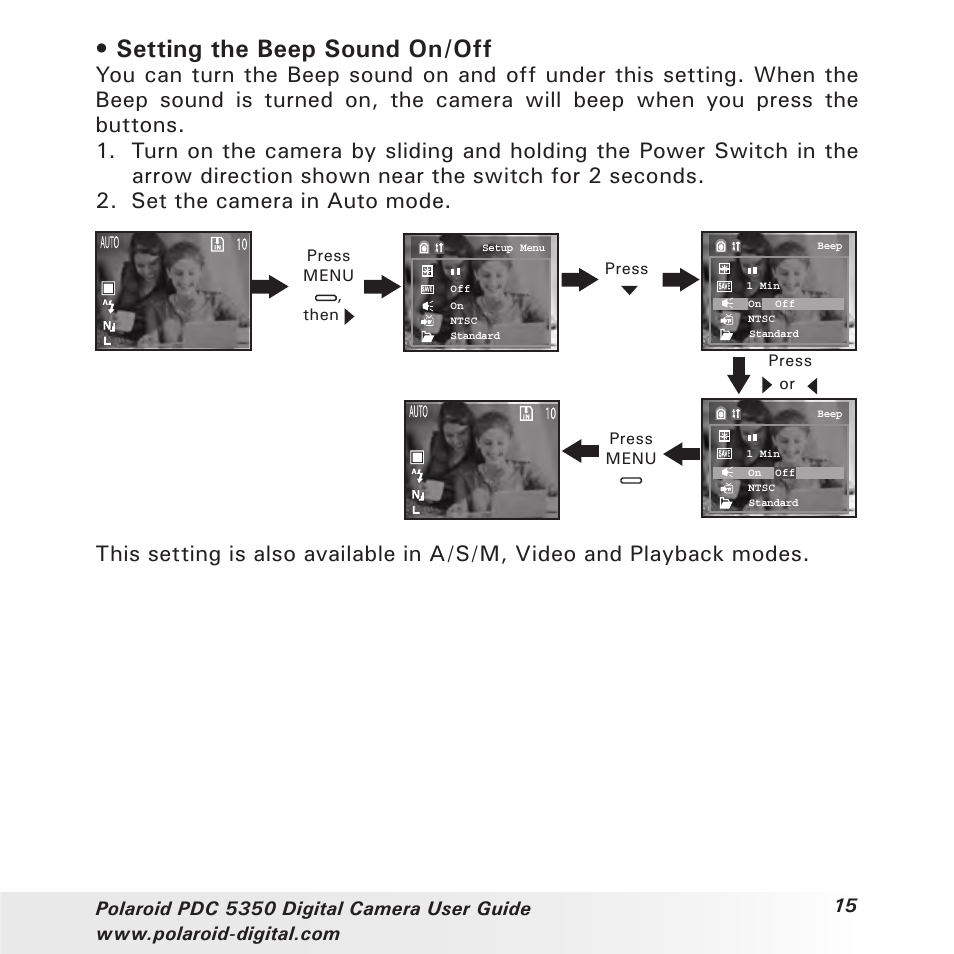 Setting the beep sound on/off | Polaroid PDC 5350 User Manual | Page 15 / 81