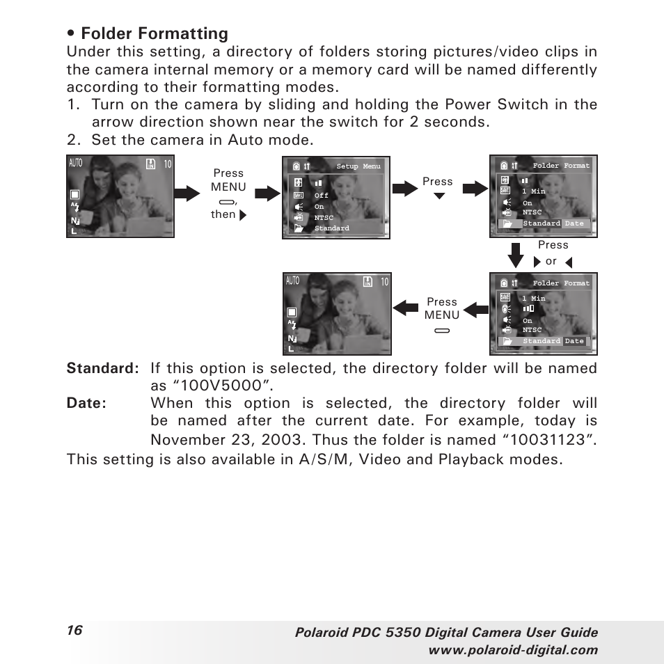 Folder formatting | Polaroid PDC 5350 User Manual | Page 16 / 81