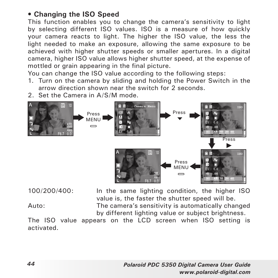 Changing the iso speed | Polaroid PDC 5350 User Manual | Page 44 / 81