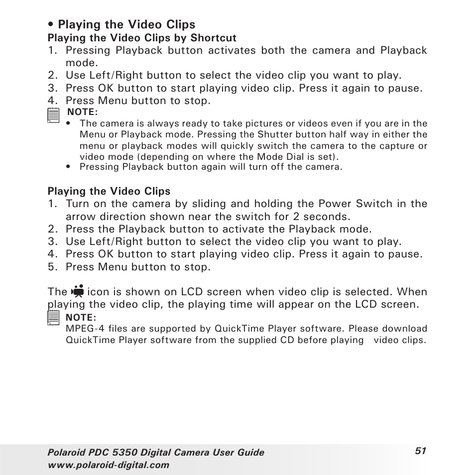 Playing the video clips | Polaroid PDC 5350 User Manual | Page 51 / 81