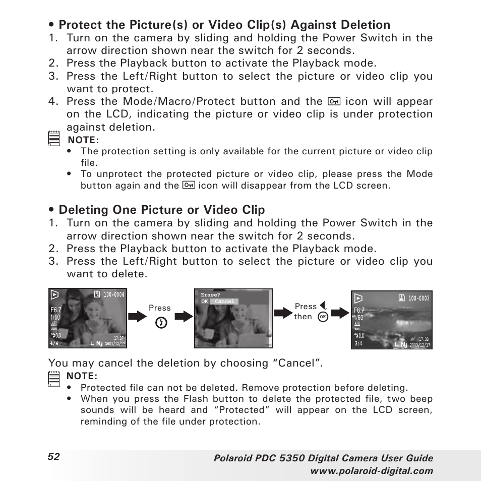 Deleting one picture or video clip | Polaroid PDC 5350 User Manual | Page 52 / 81