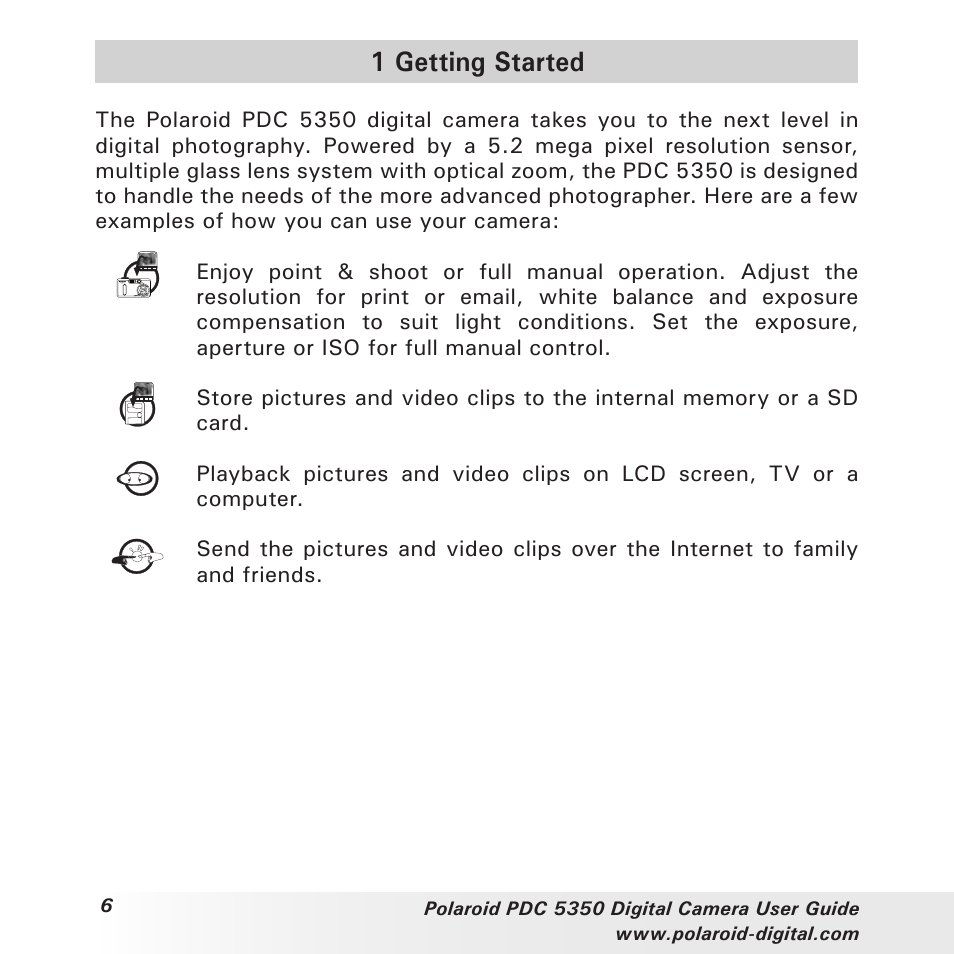 1 getting started | Polaroid PDC 5350 User Manual | Page 6 / 81