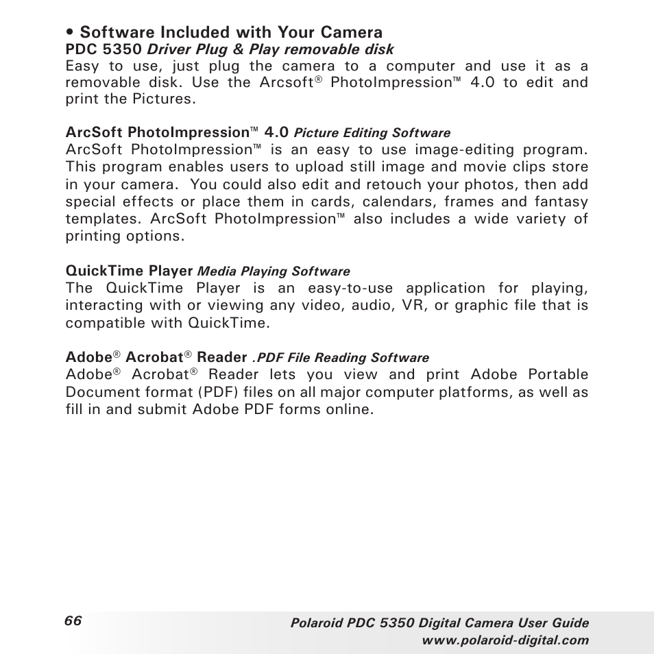 Software included with your camera | Polaroid PDC 5350 User Manual | Page 66 / 81