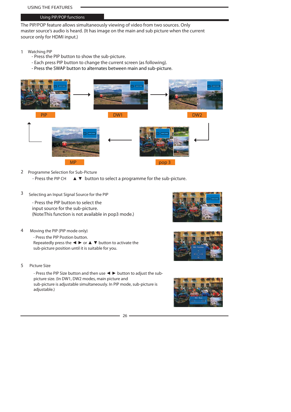 Press the, Button to select a programme for the sub-picture | Polaroid FLA-3232B User Manual | Page 27 / 44