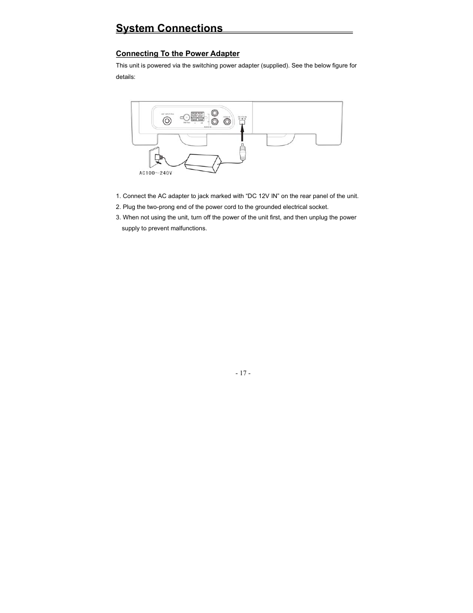 System connections | Polaroid FDM-1000A User Manual | Page 17 / 36