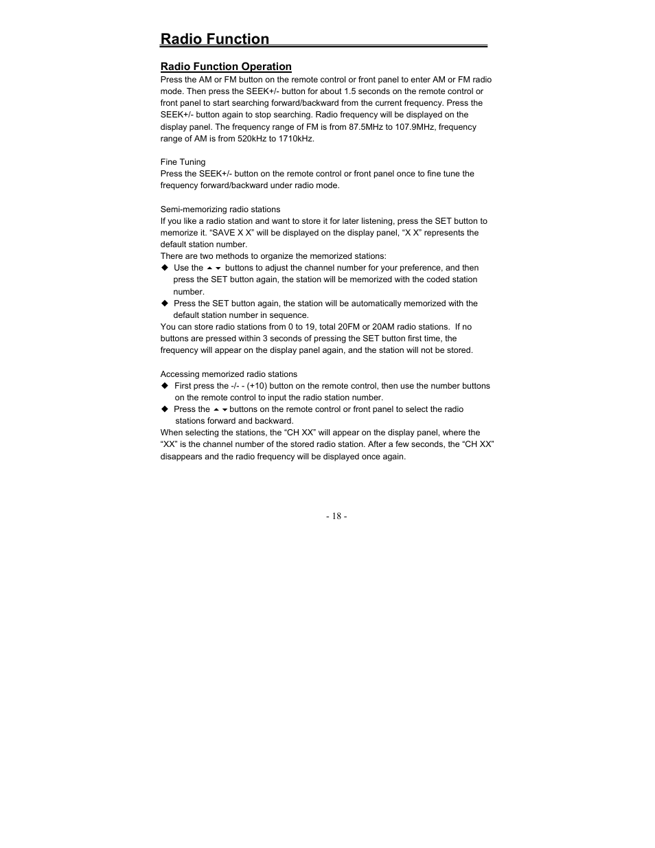 Adio function | Polaroid FDM-1000A User Manual | Page 18 / 36