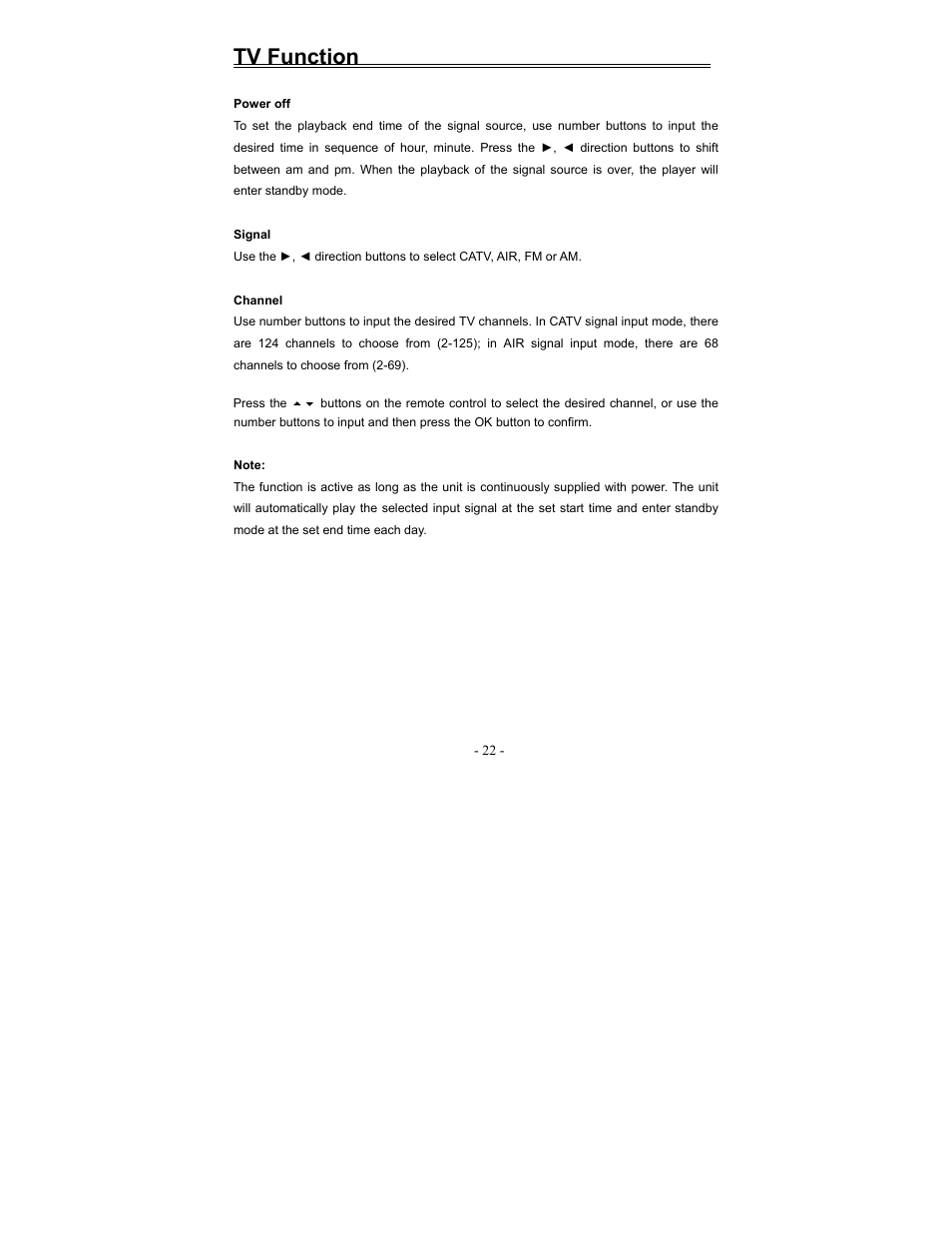 Tv function | Polaroid FDM-1000A User Manual | Page 22 / 36