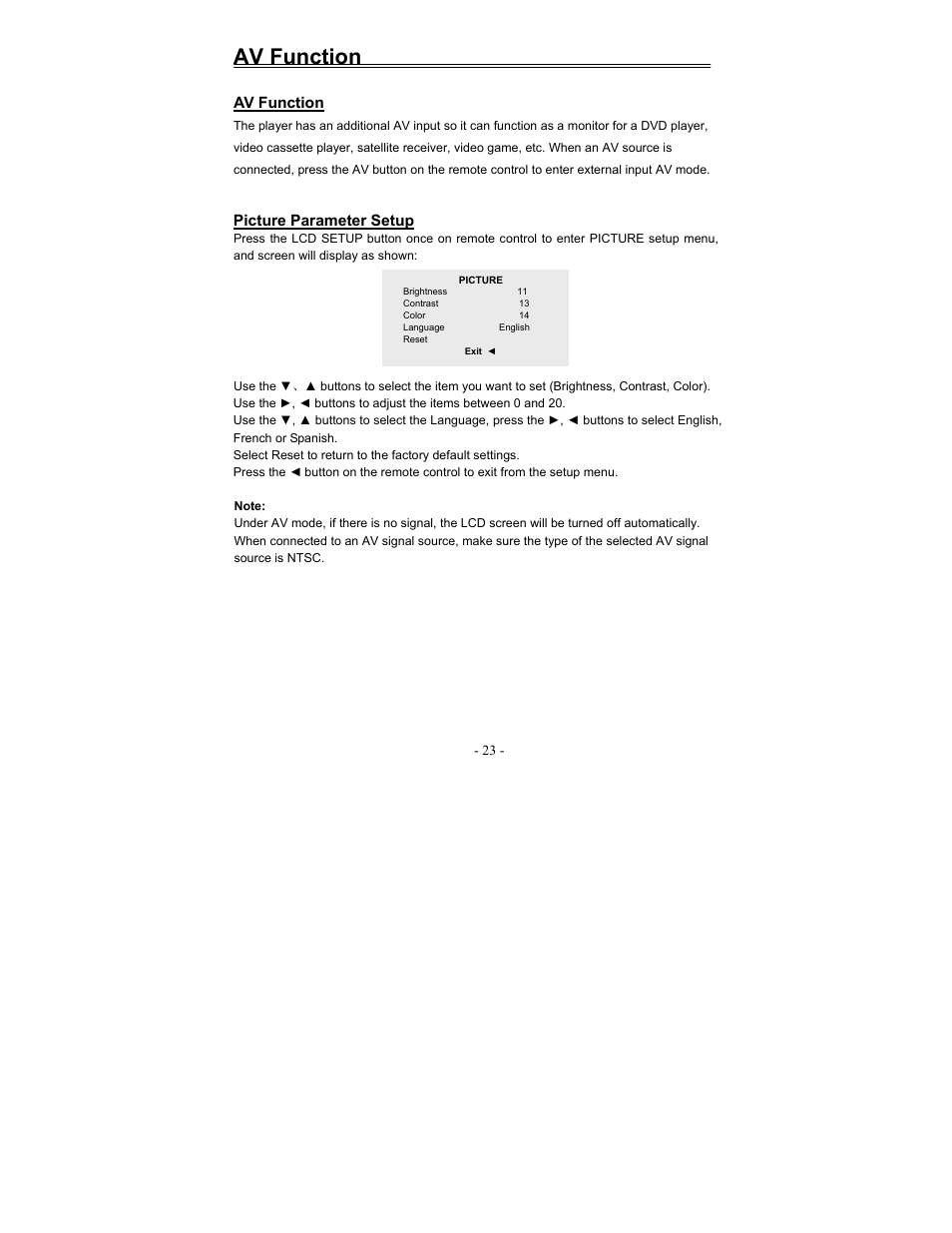 Av function | Polaroid FDM-1000A User Manual | Page 23 / 36