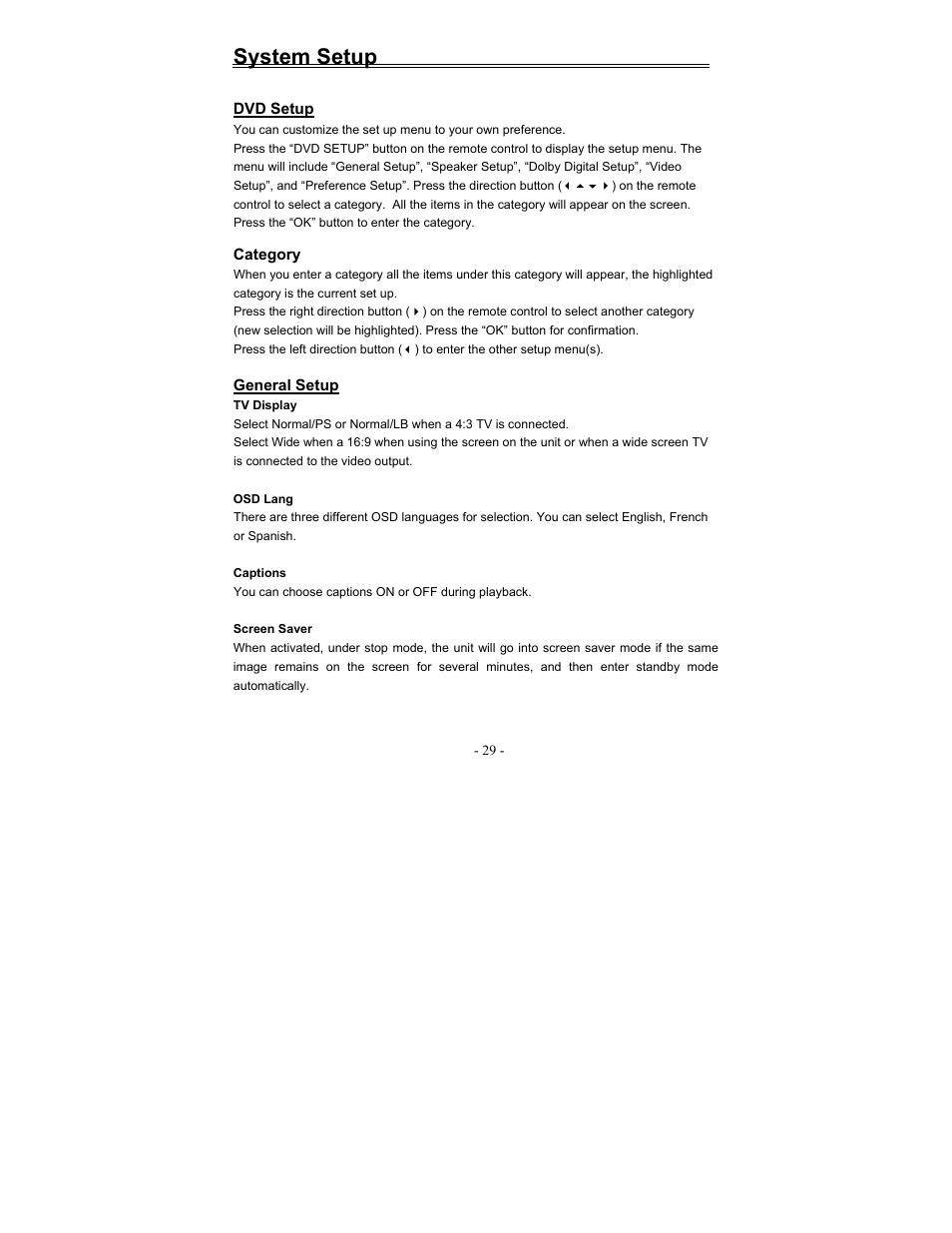 System setup | Polaroid FDM-1000A User Manual | Page 29 / 36