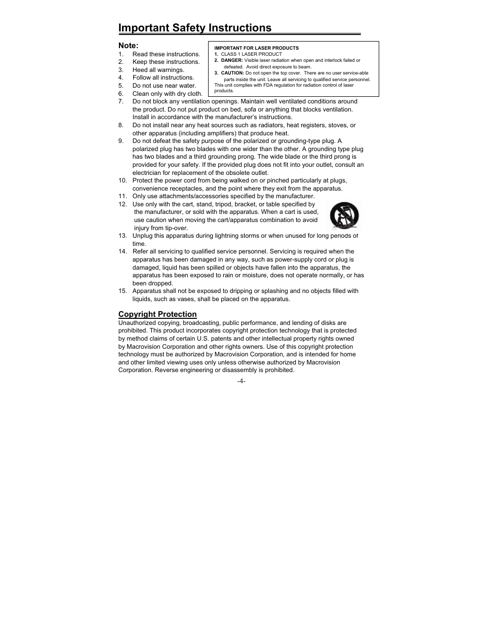 Important safety instructions | Polaroid FDM-1000A User Manual | Page 4 / 36