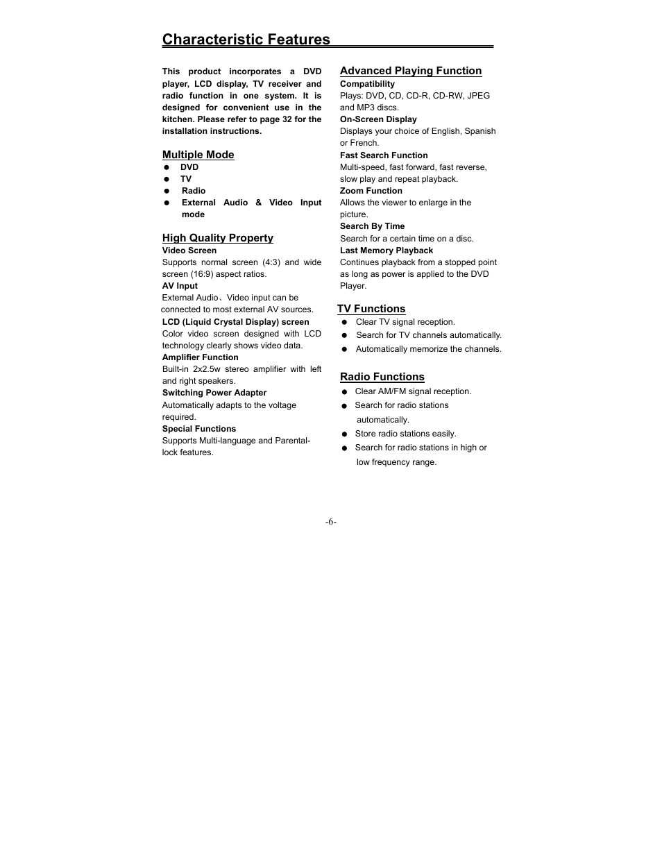 Characteristic features | Polaroid FDM-1000A User Manual | Page 6 / 36