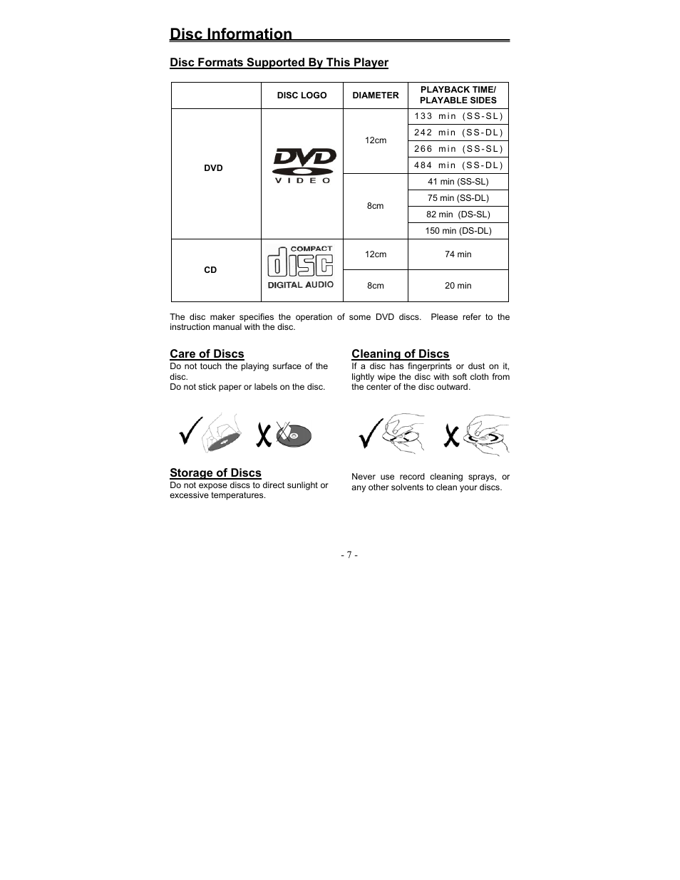 Disc information | Polaroid FDM-1000A User Manual | Page 7 / 36