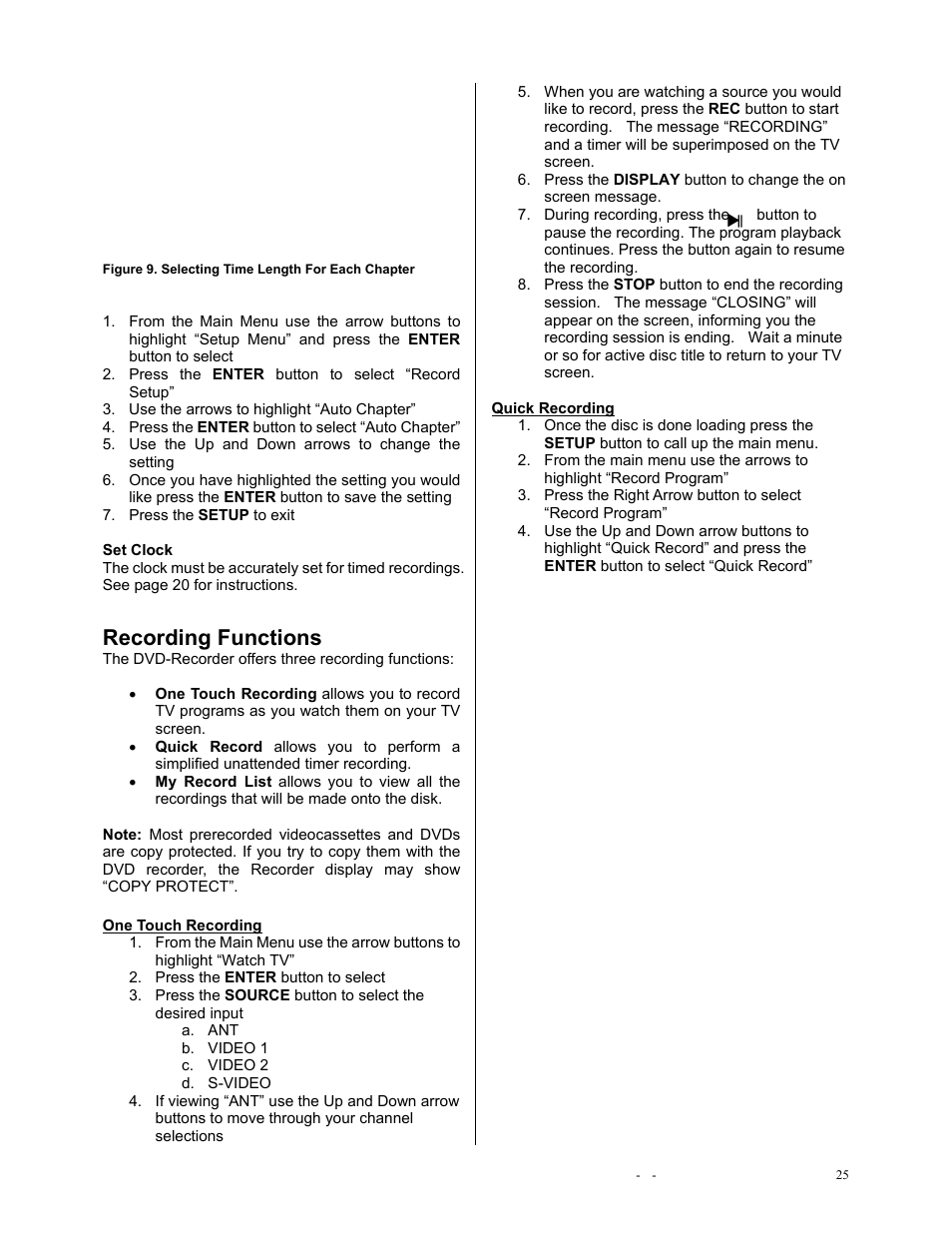 Recording functions | Polaroid DVR-0900 User Manual | Page 25 / 40