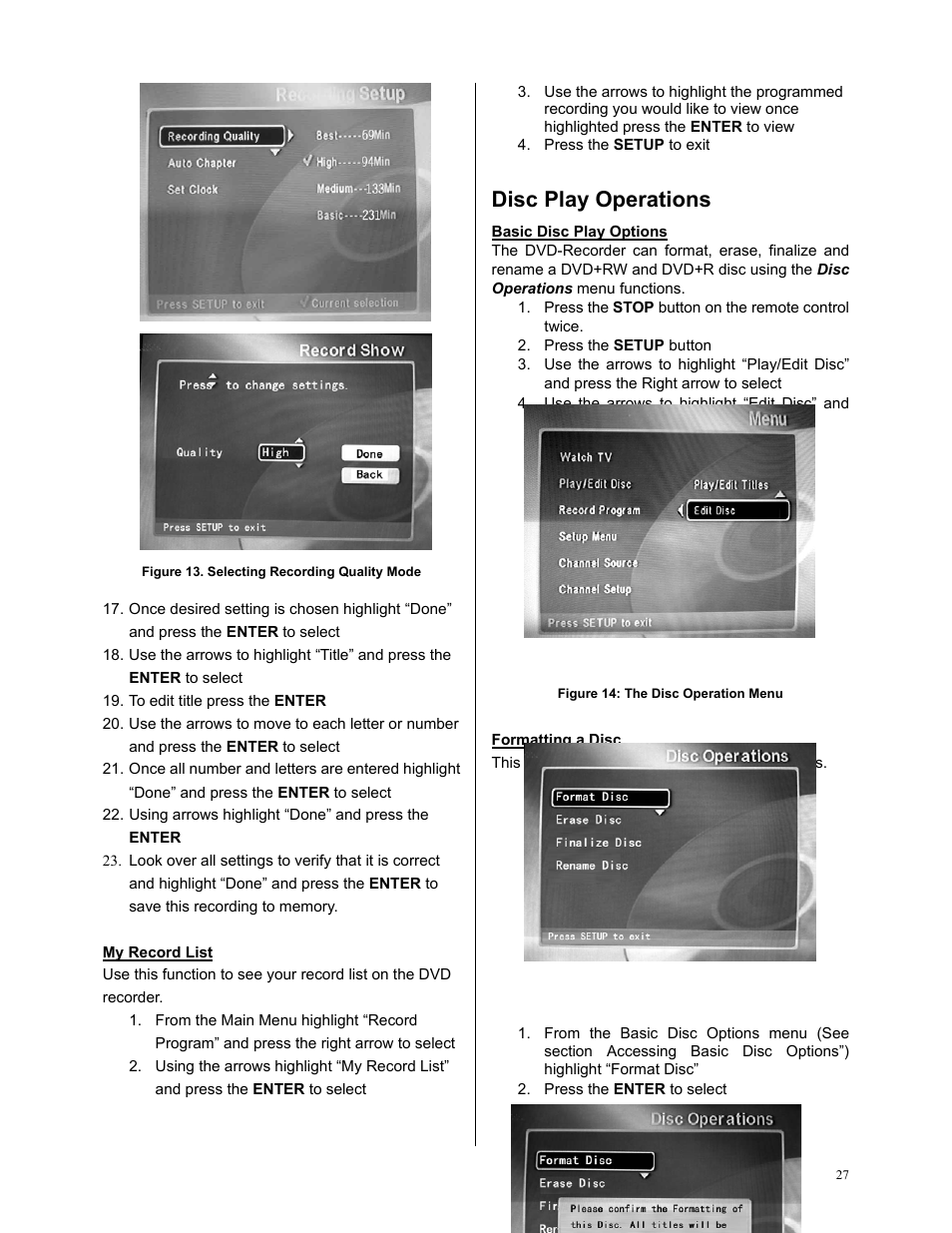 Disc play operations | Polaroid DVR-0900 User Manual | Page 27 / 40