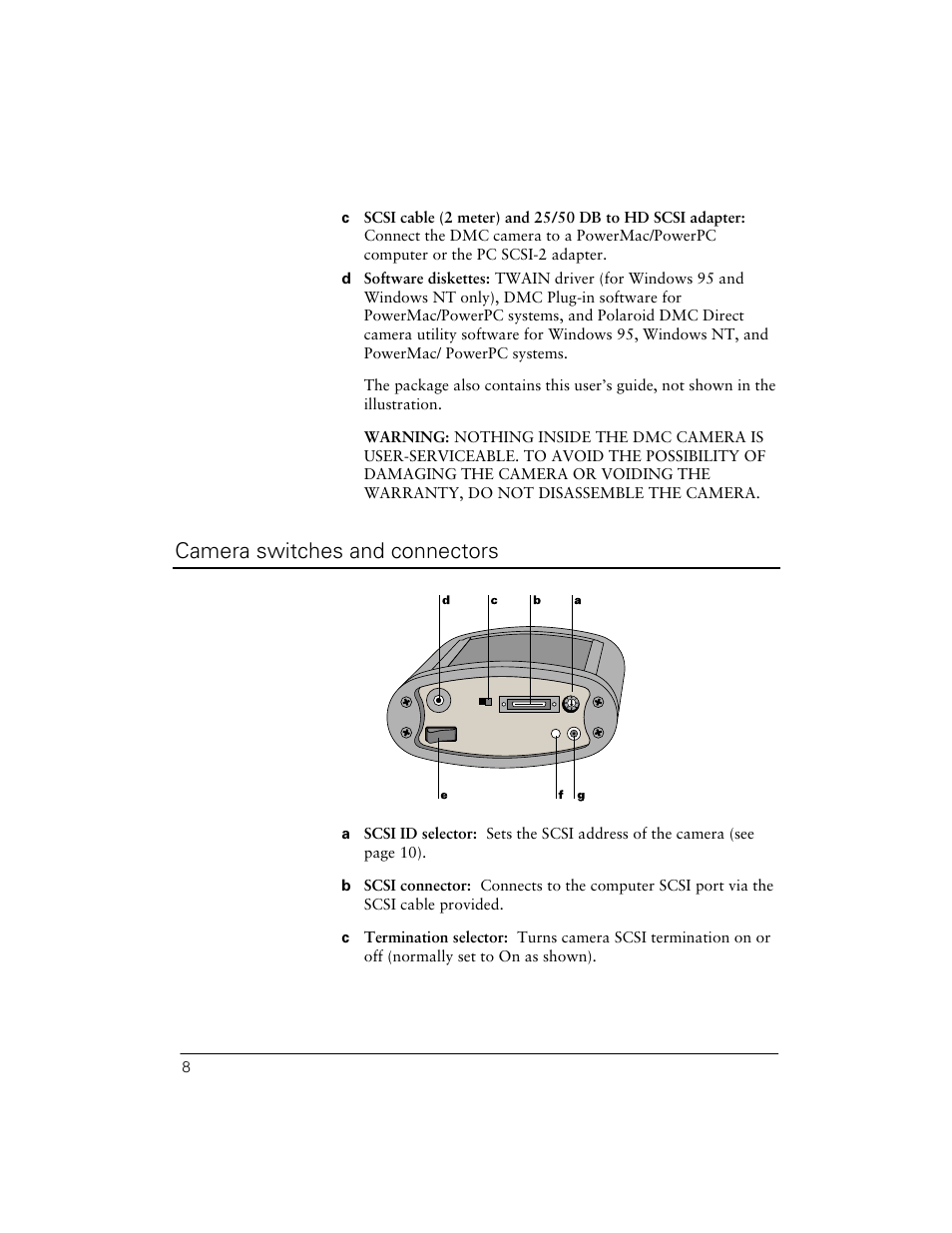 Camera switches and connectors | Polaroid Digital Microscope Camera User Manual | Page 12 / 52