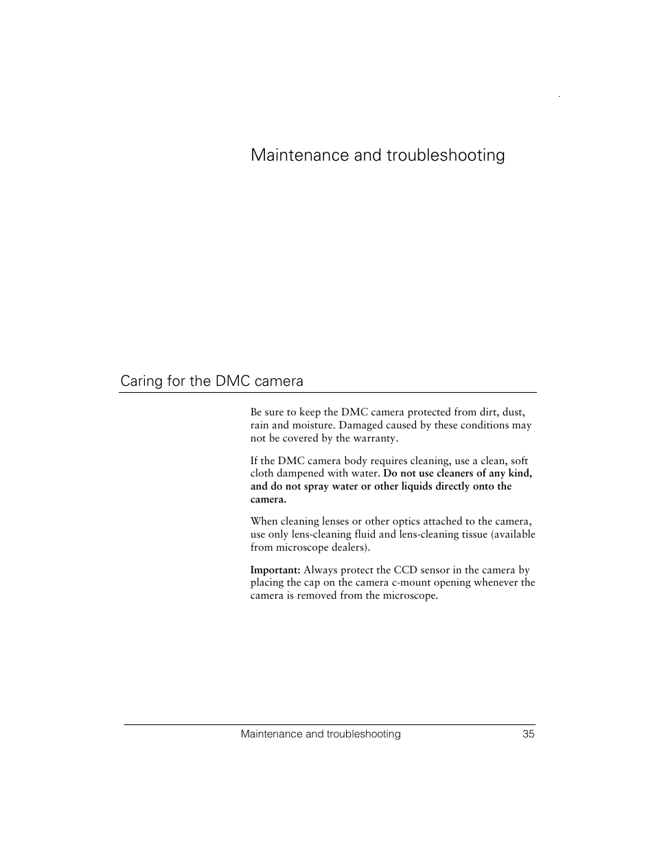 Maintenance and troubleshooting, Caring for the dmc camera | Polaroid Digital Microscope Camera User Manual | Page 39 / 52