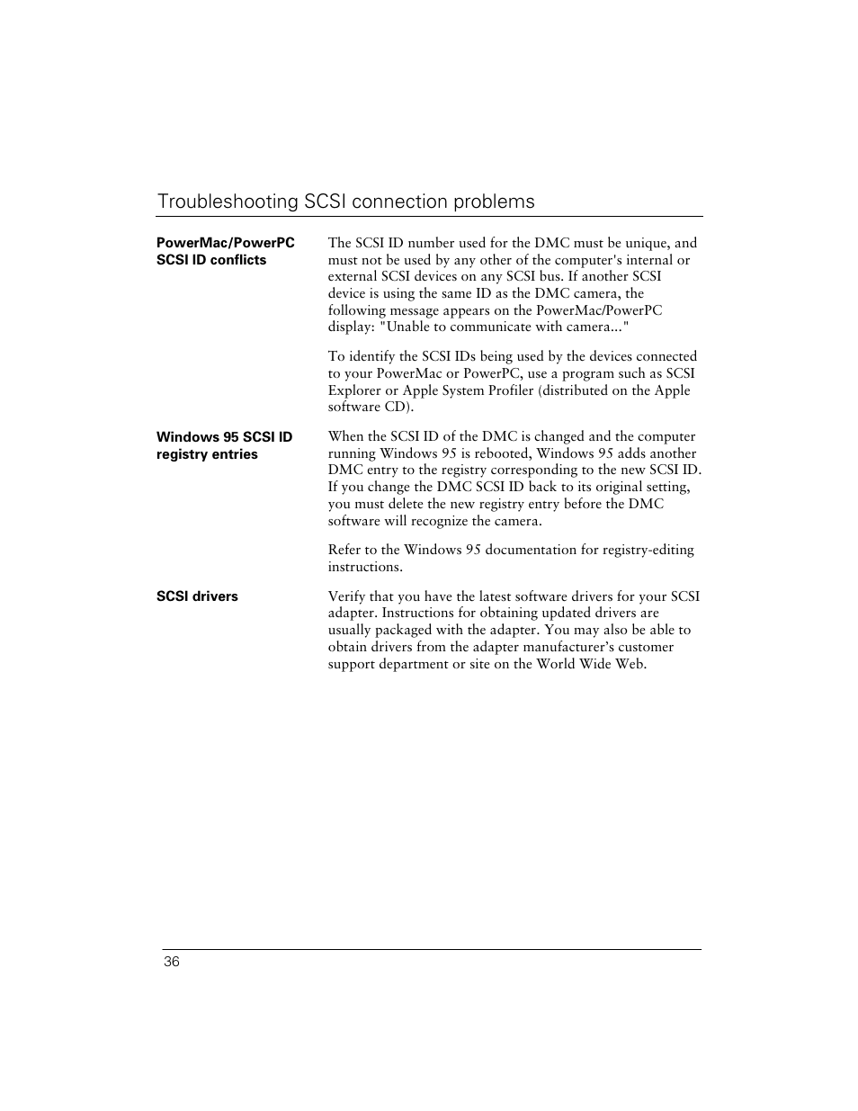 Troubleshooting scsi connection problems | Polaroid Digital Microscope Camera User Manual | Page 40 / 52