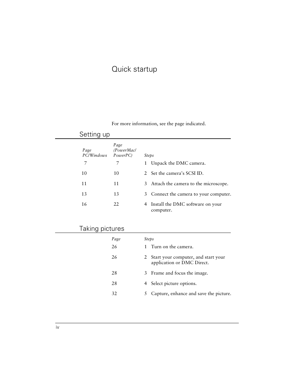 Quick startup, Setting up, Taking pictures | Polaroid Digital Microscope Camera User Manual | Page 5 / 52