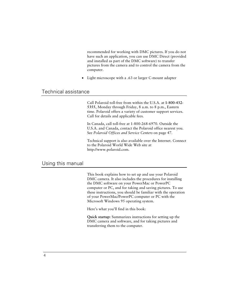 Technical assistance, Using this manual | Polaroid Digital Microscope Camera User Manual | Page 9 / 52