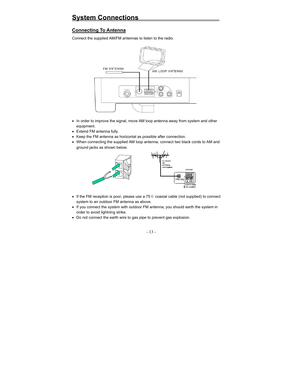 System connections | Polaroid FCM-0700A User Manual | Page 13 / 24