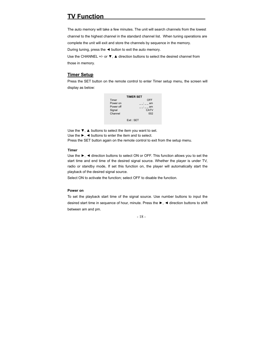 Tv function | Polaroid FCM-0700A User Manual | Page 18 / 24