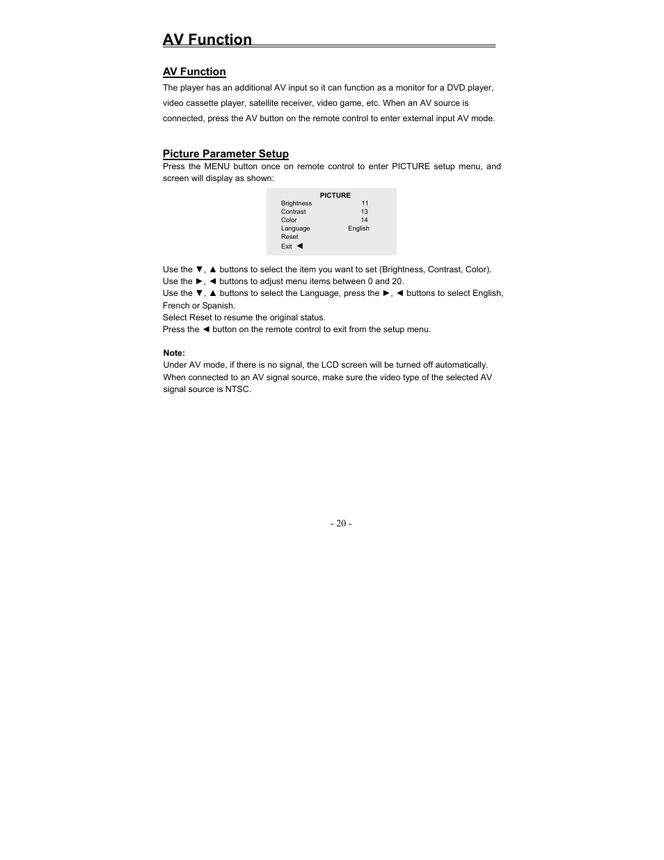 Av function | Polaroid FCM-0700A User Manual | Page 20 / 24