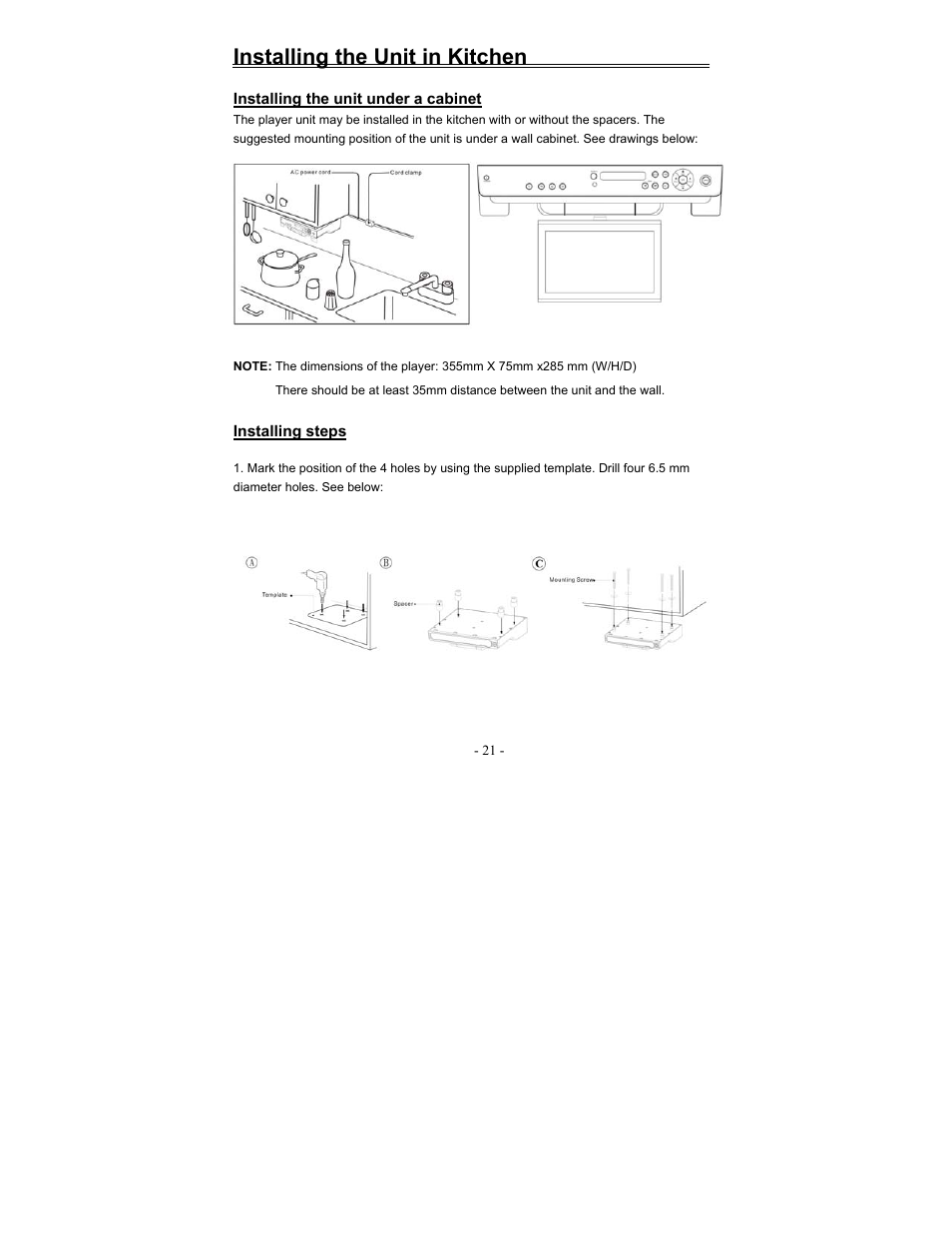 Installing the unit in kitchen | Polaroid FCM-0700A User Manual | Page 21 / 24
