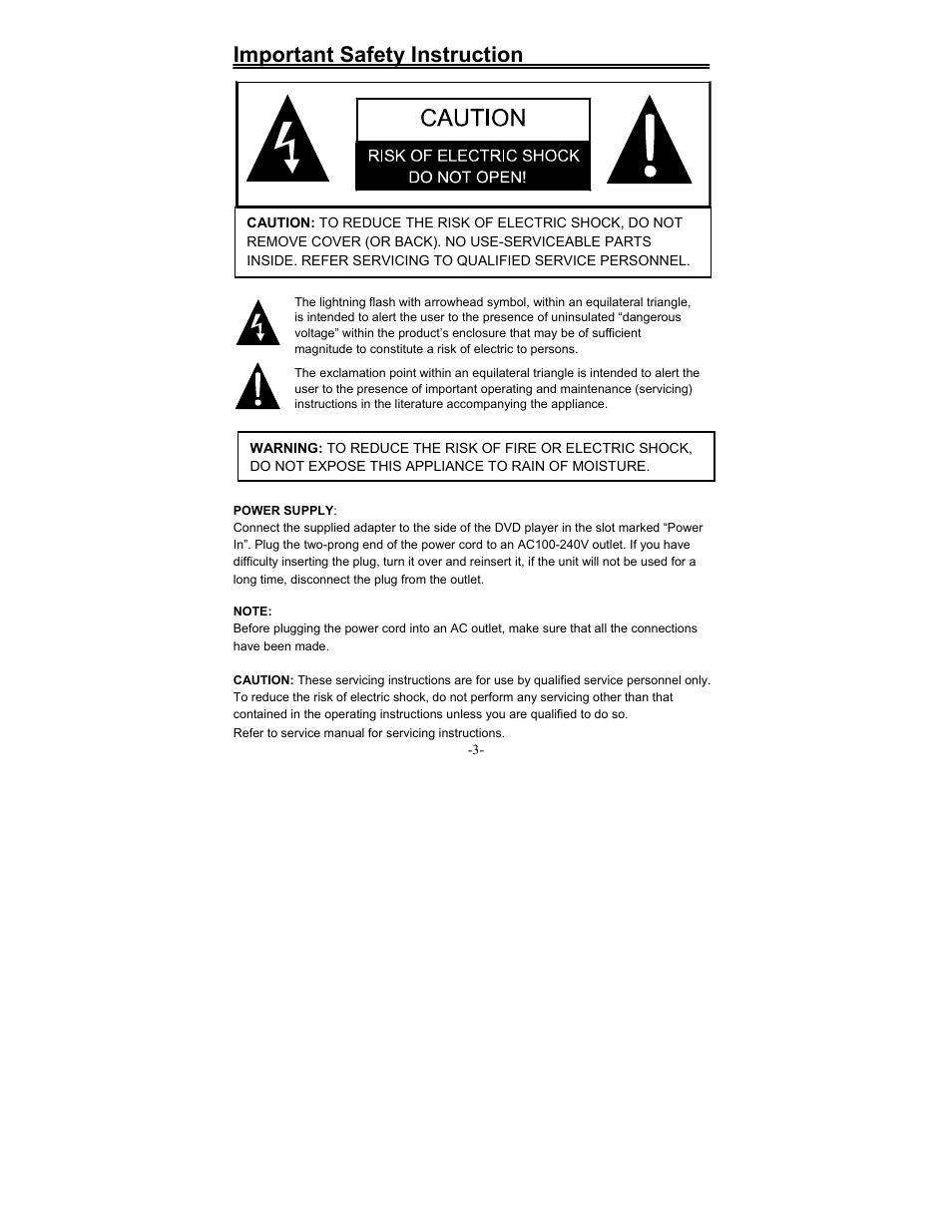 Important safety instruction | Polaroid FCM-0700A User Manual | Page 3 / 24