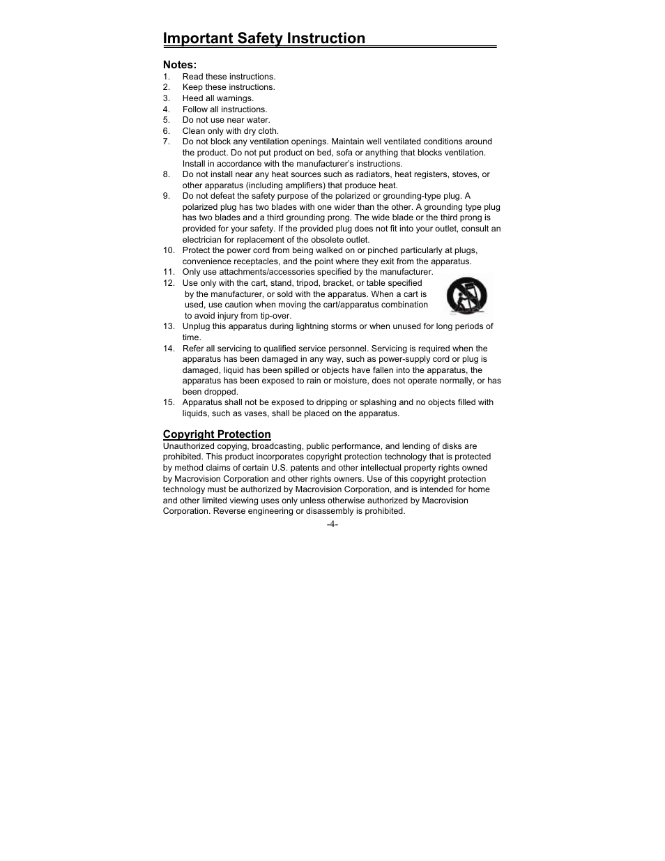 Important safety instruction | Polaroid FCM-0700A User Manual | Page 4 / 24