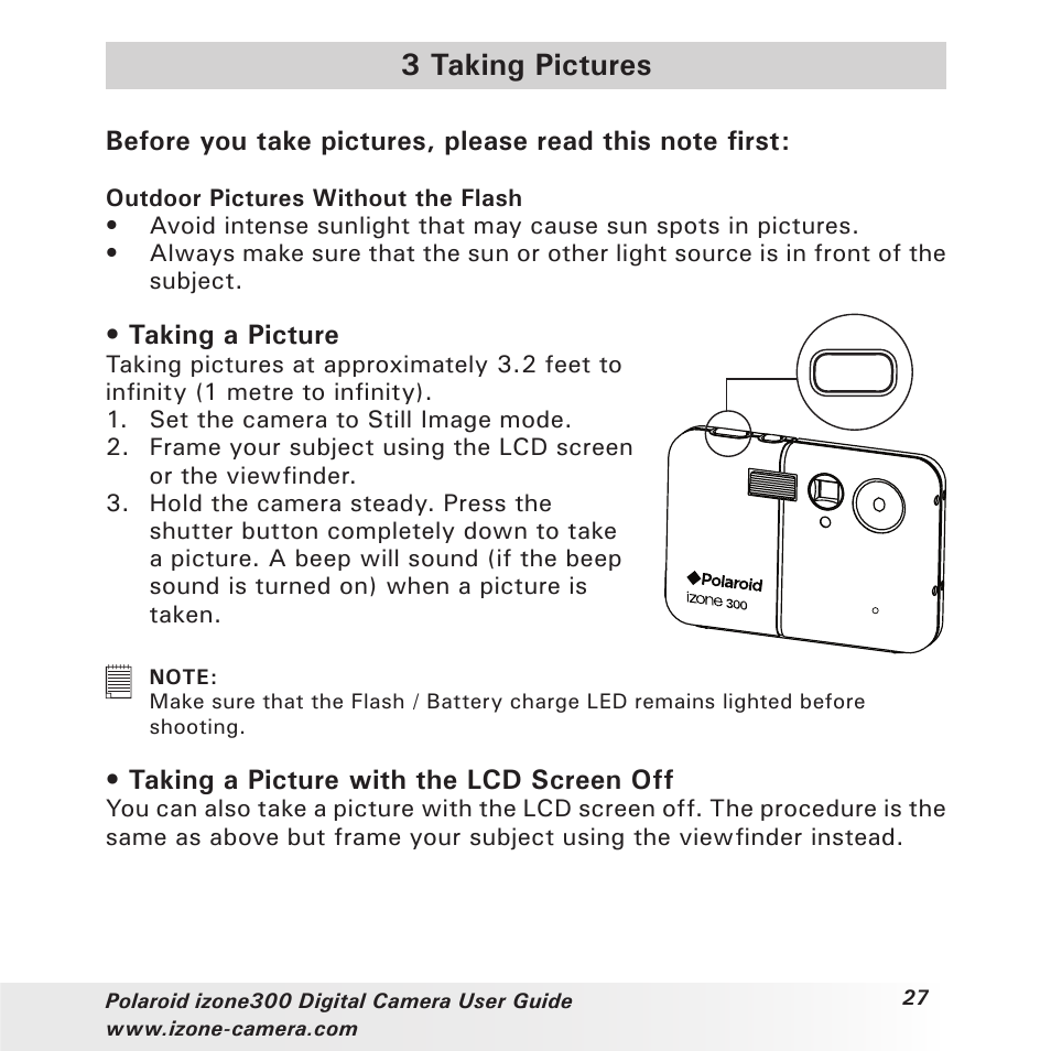 3 taking pictures | Polaroid i-Zone 300 User Manual | Page 27 / 82