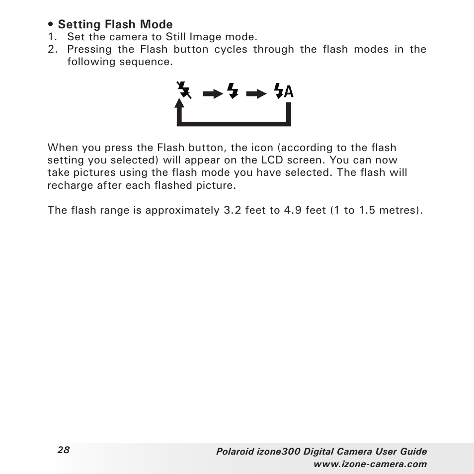 Setting flash mode | Polaroid i-Zone 300 User Manual | Page 28 / 82