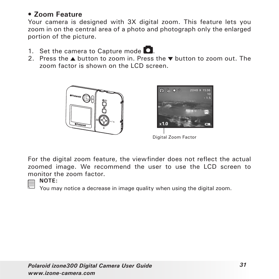 Zoom feature | Polaroid i-Zone 300 User Manual | Page 31 / 82