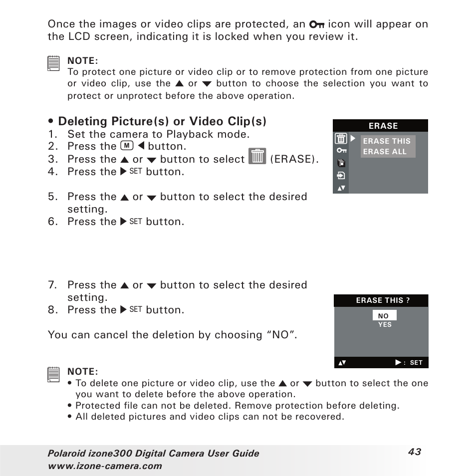 Deleting picture(s) or video clip(s) | Polaroid i-Zone 300 User Manual | Page 43 / 82