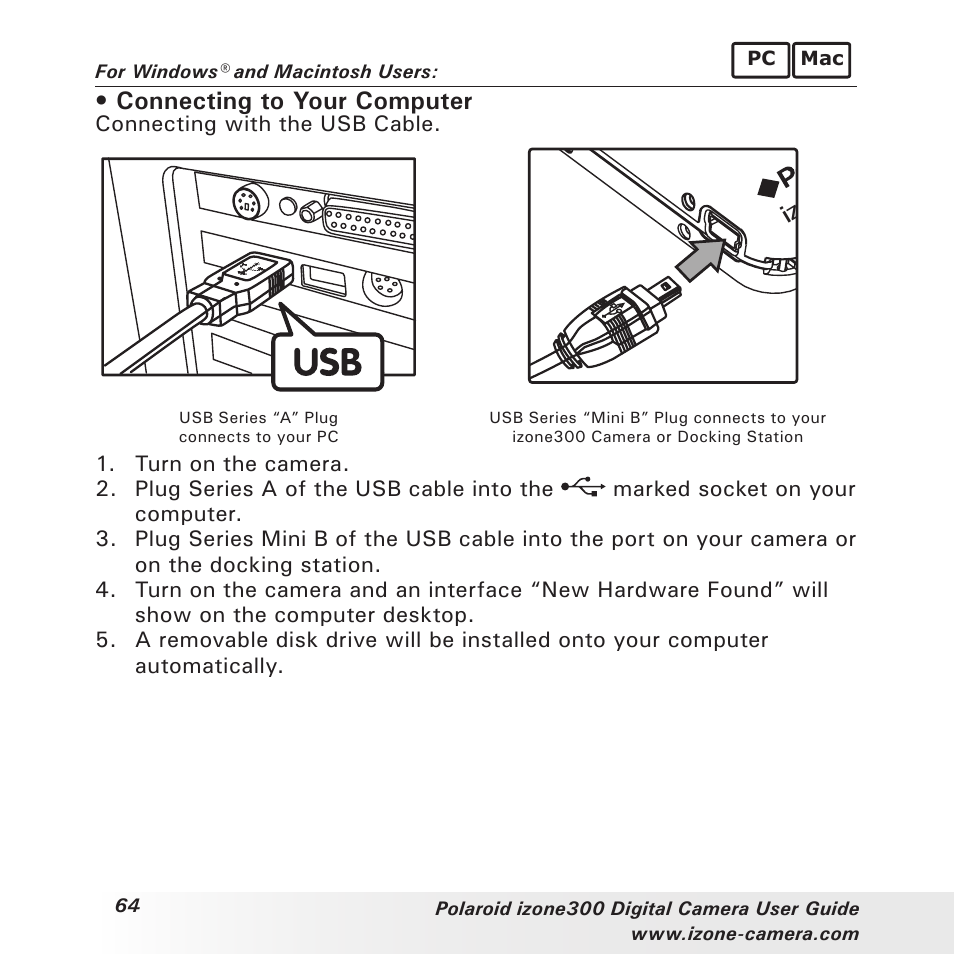 Connecting to your computer | Polaroid i-Zone 300 User Manual | Page 64 / 82