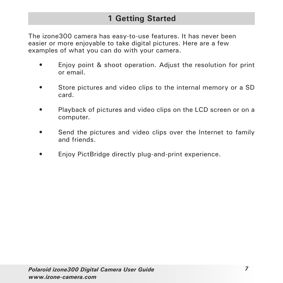 1 getting started | Polaroid i-Zone 300 User Manual | Page 7 / 82