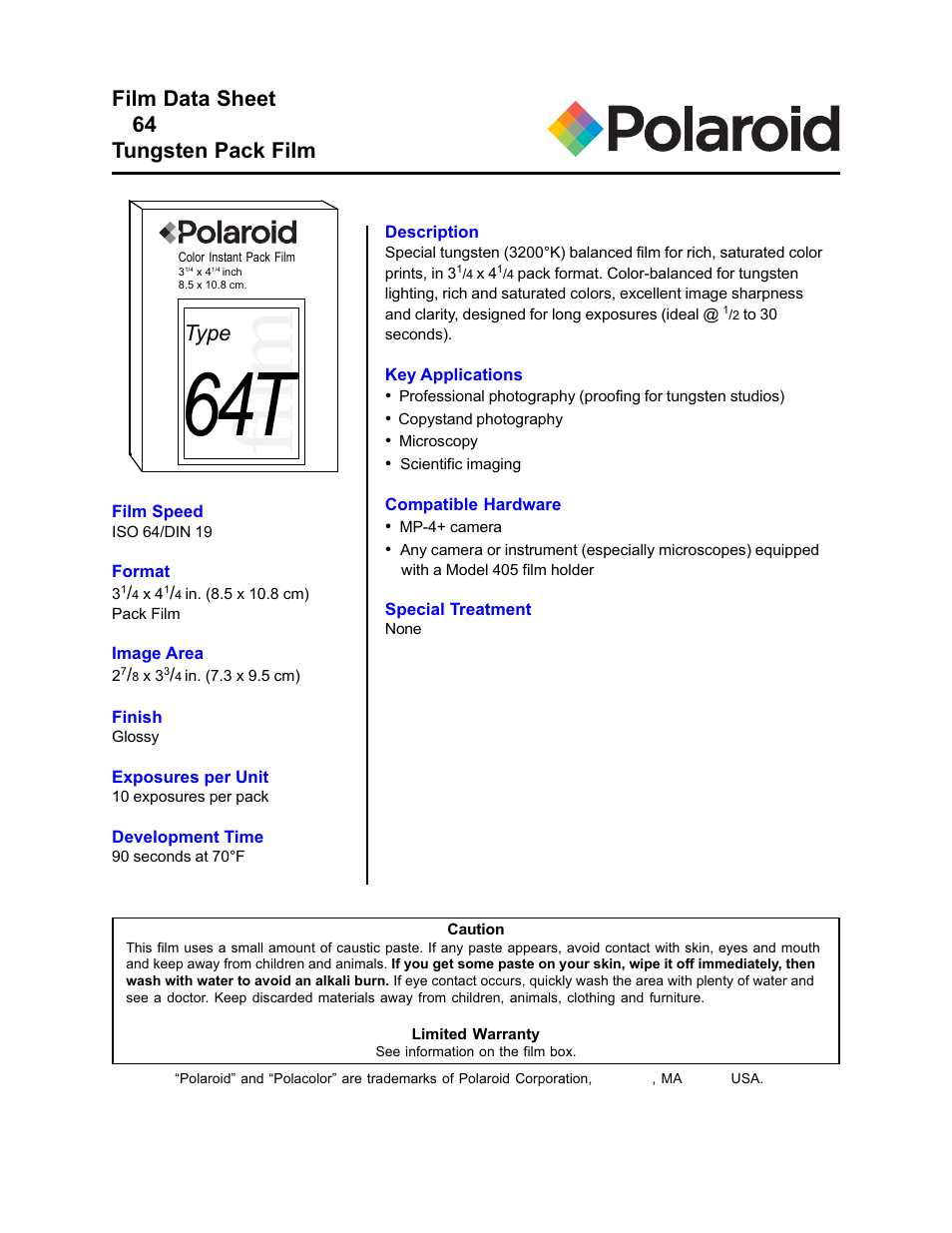 Polaroid T-64 User Manual | 3 pages