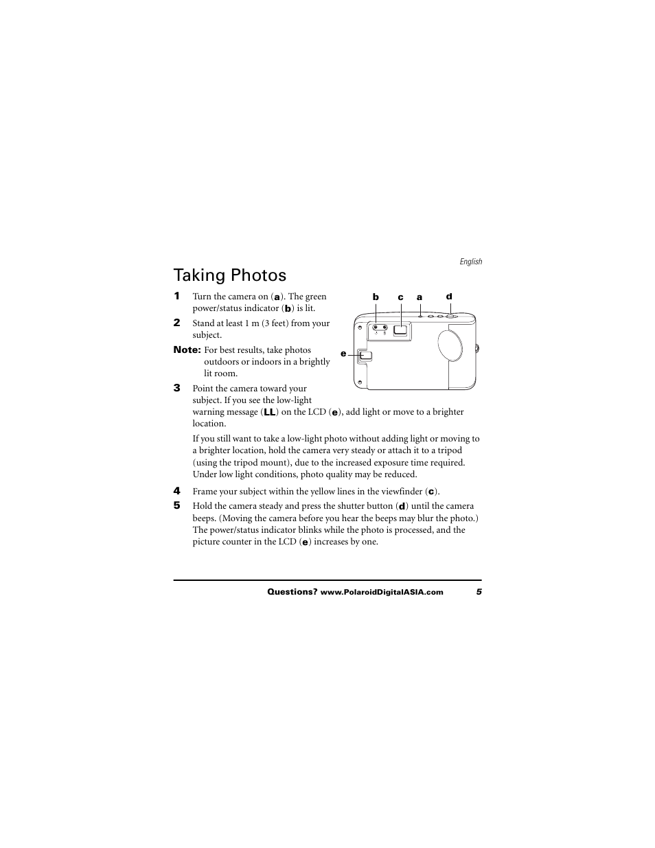 Taking photos | Polaroid 620 User Manual | Page 6 / 37