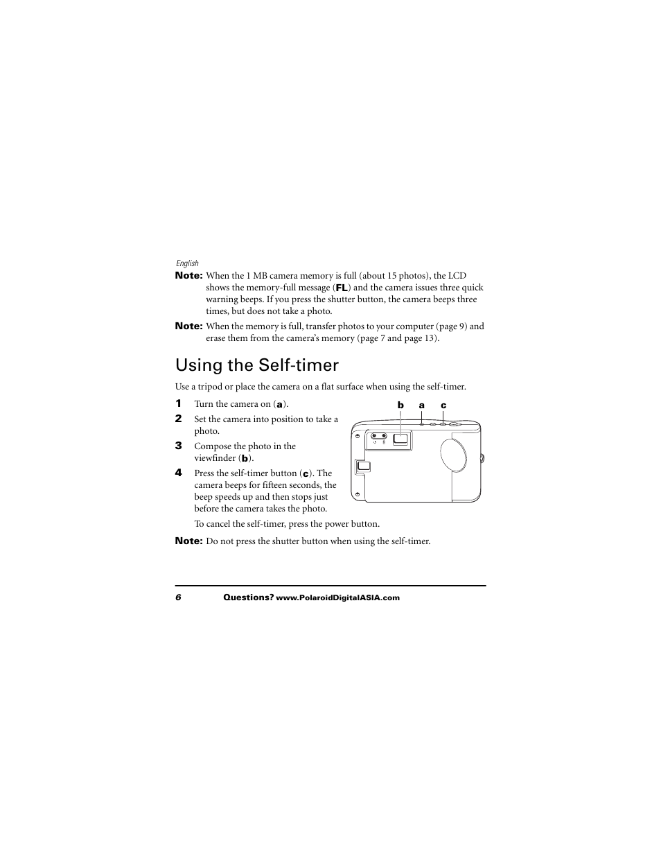 Using the self-timer | Polaroid 620 User Manual | Page 7 / 37