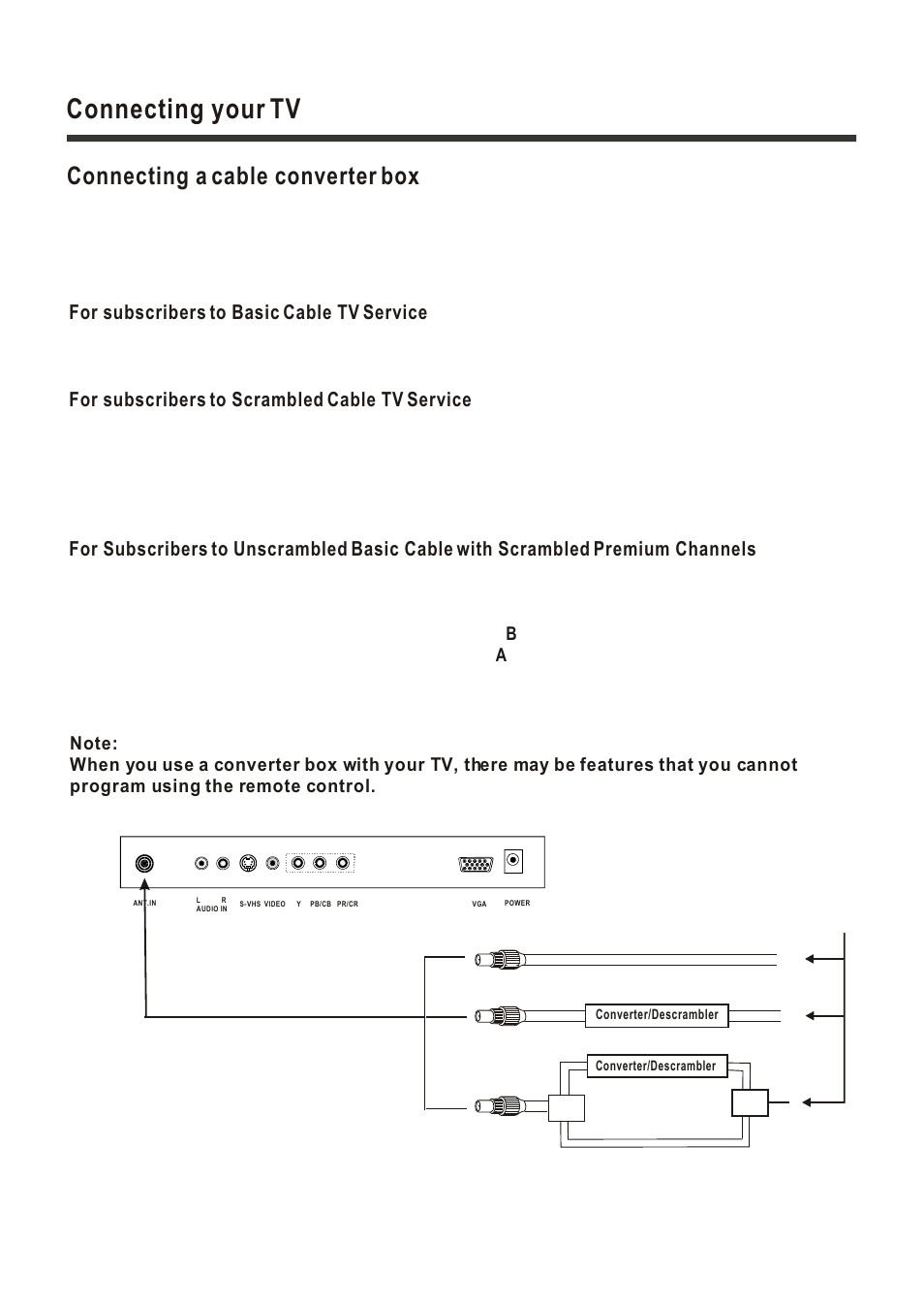 Т³гж 10, Connecting your tv, Connecting a cable converter box | For subscribers to basic cable tv service, For subscribers to scrambled cable tv service | Polaroid LCD-1700 User Manual | Page 10 / 24
