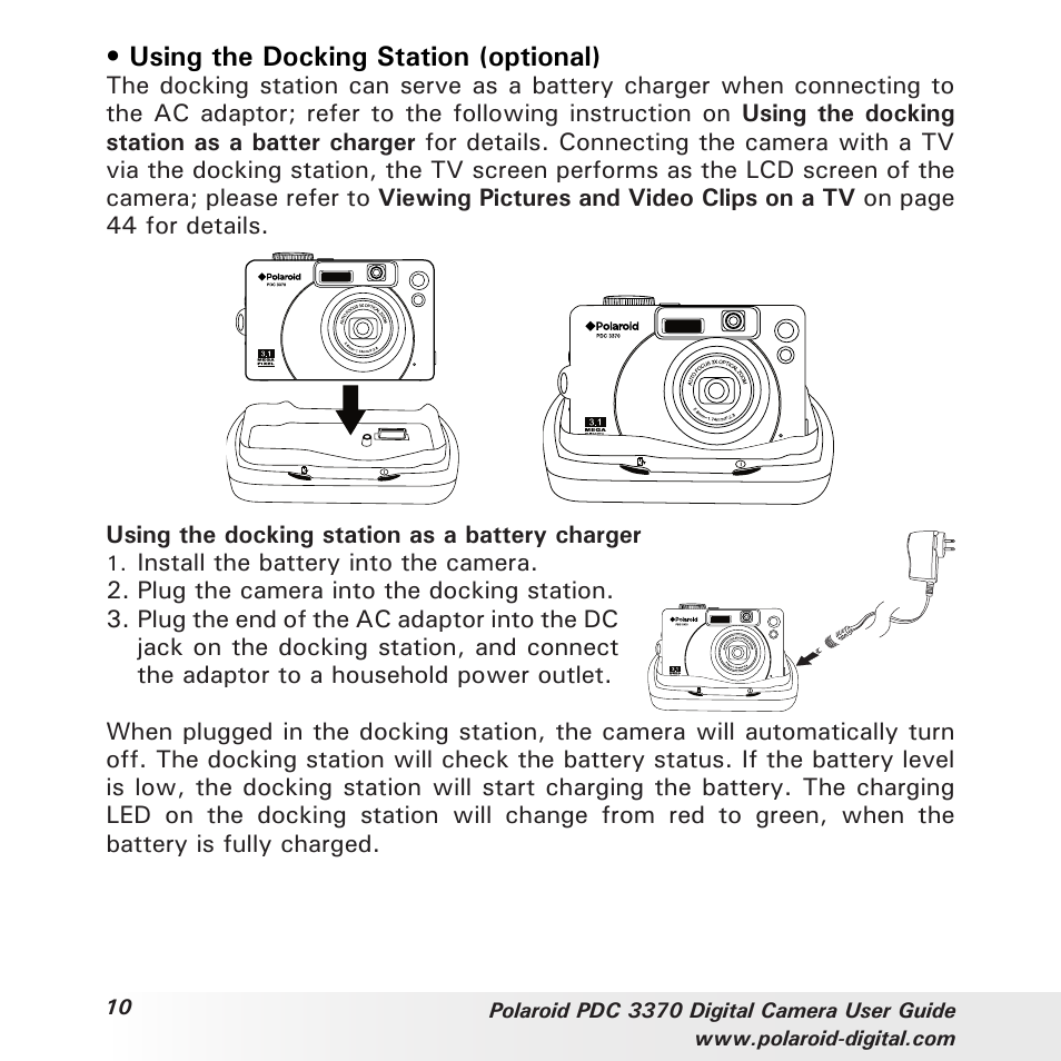 Using the docking station (optional) | Polaroid PDC 3370 User Manual | Page 10 / 69