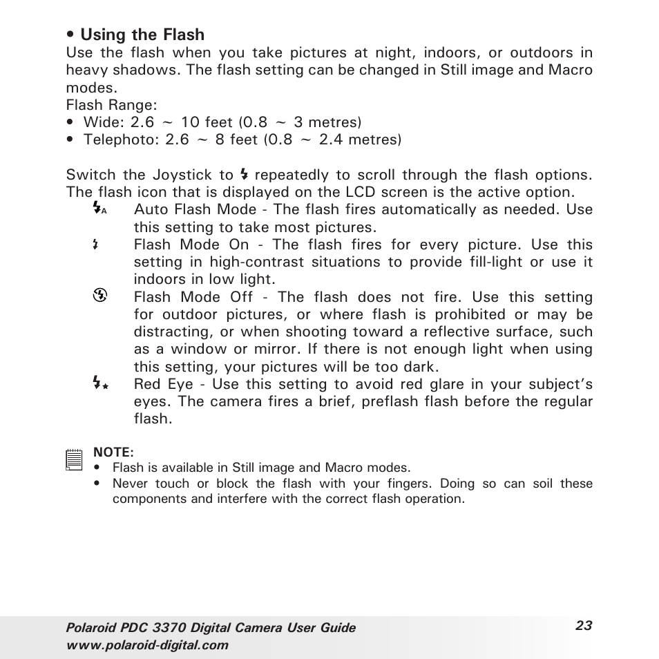 Using the flash | Polaroid PDC 3370 User Manual | Page 23 / 69