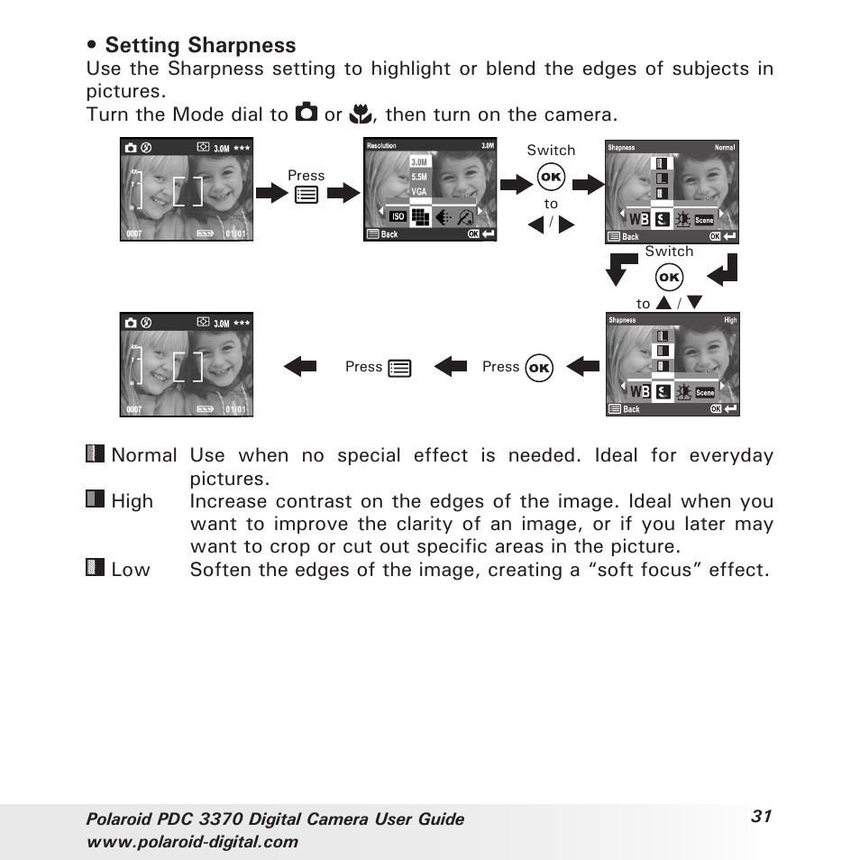 Setting sharpness | Polaroid PDC 3370 User Manual | Page 31 / 69