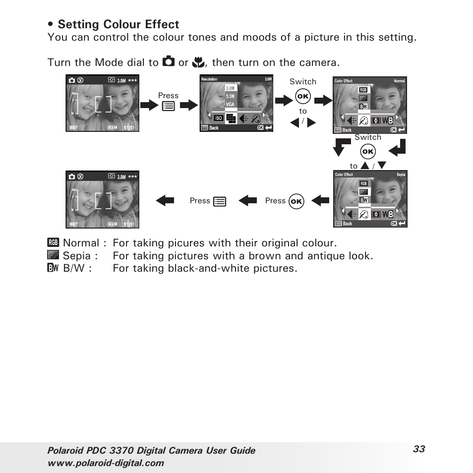 Setting colour effect | Polaroid PDC 3370 User Manual | Page 33 / 69