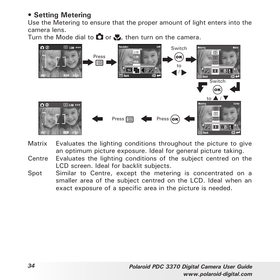 Setting metering | Polaroid PDC 3370 User Manual | Page 34 / 69