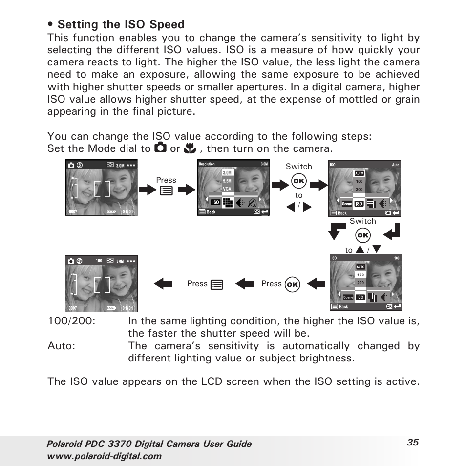 Setting the iso speed | Polaroid PDC 3370 User Manual | Page 35 / 69