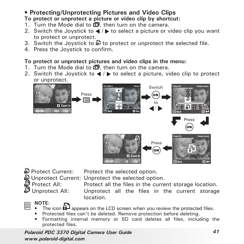 Protecting/unprotecting pictures and video clips | Polaroid PDC 3370 User Manual | Page 41 / 69