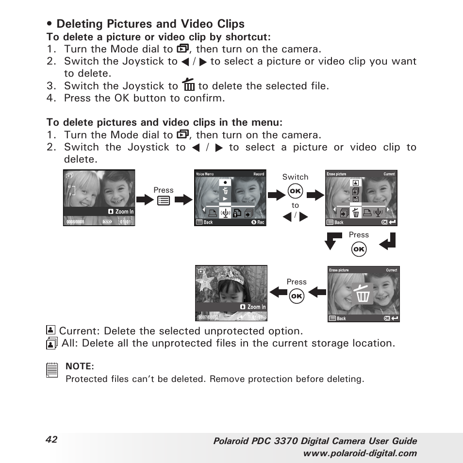 Deleting pictures and video clips | Polaroid PDC 3370 User Manual | Page 42 / 69