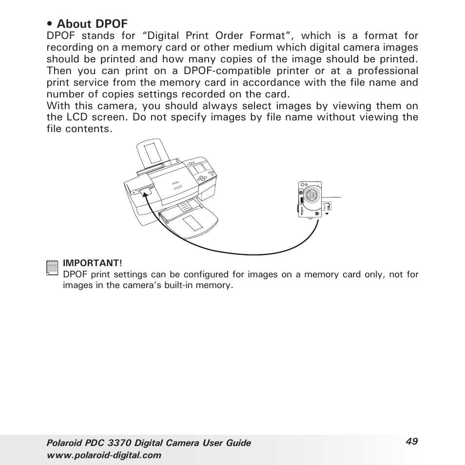 About dpof | Polaroid PDC 3370 User Manual | Page 49 / 69