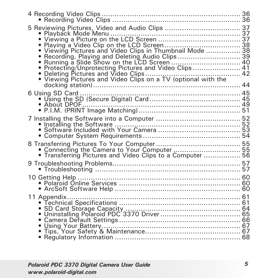 Polaroid PDC 3370 User Manual | Page 5 / 69